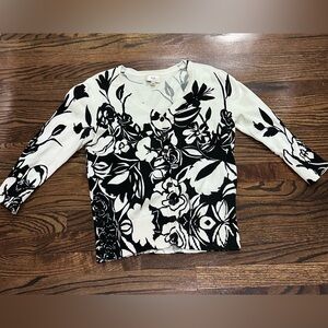 ECI Cream and Black Floral Knit cardigan